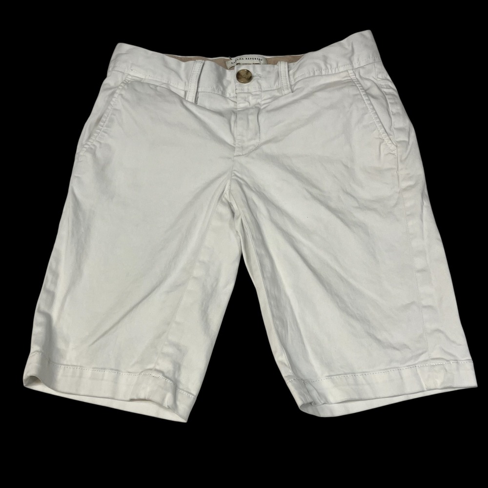 Banana Republic Womens White Stretch‎ Cotton Bermuda Shorts Size 0 Mid Rise Slim